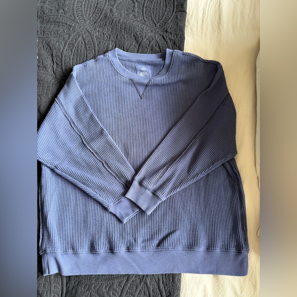 aerie Blue Waffle Crewneck Sweatshirt
